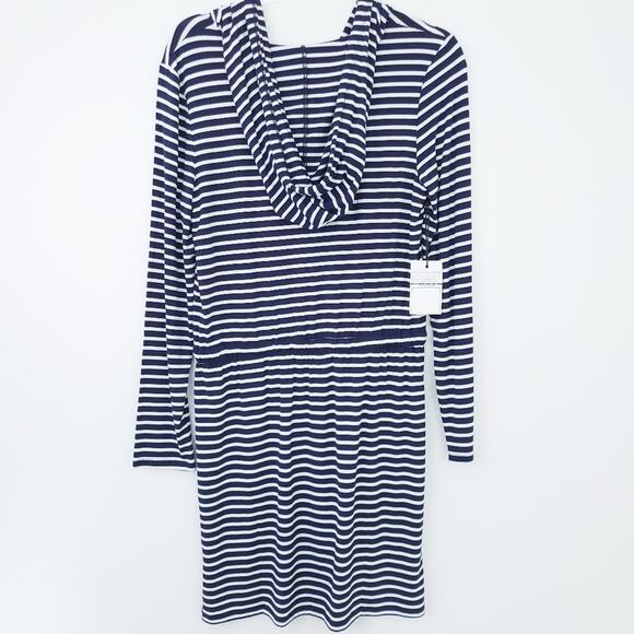 NEW Mott 50 Swimsuit Coverup Dress UPF 50 Small Blue Stripe Hooded Long Sleeve - Picture 2 of 8